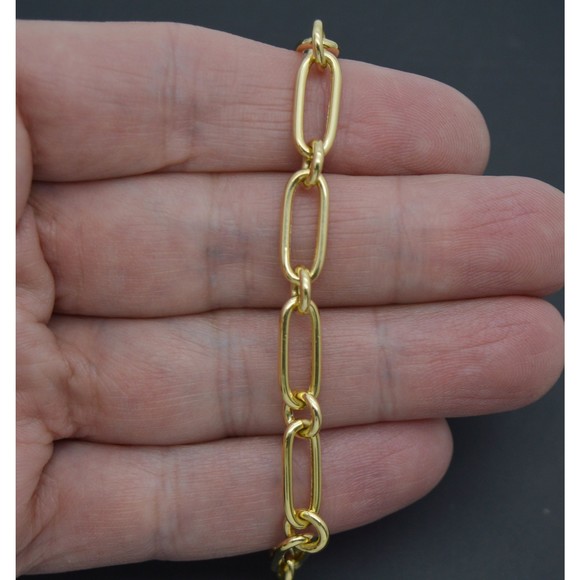 Real 14K Yellow Gold 7.5" Paperclip & round Linked Chain Bracelet 4.5 gr - Picture 3 of 7